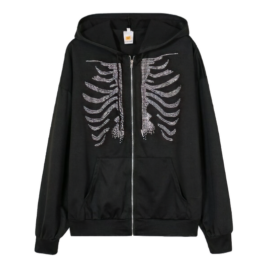 Rhinestone Skeleton Zip Up